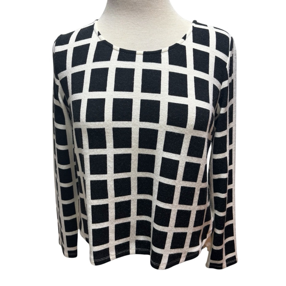 Jealous Tomato Black White Grid Mixed Media Long Sleeve‎ Top Small #DB